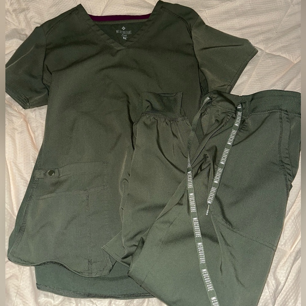 MedCouture Olive Green scrub set, small